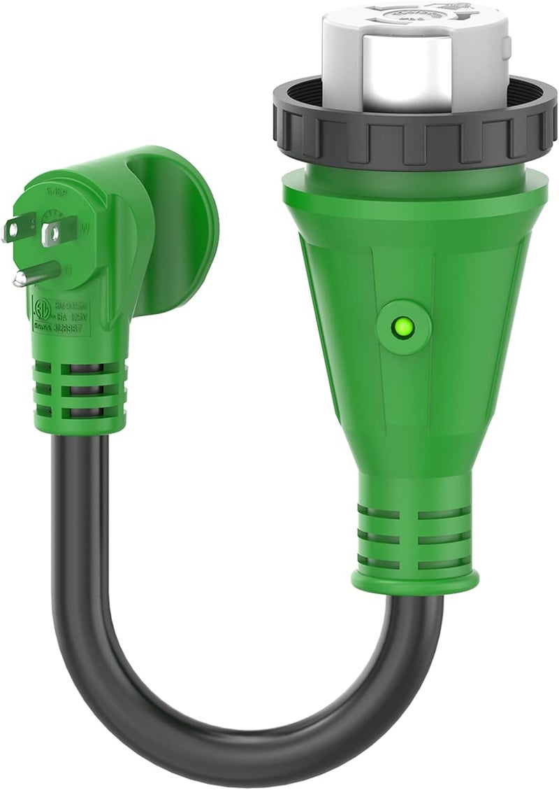 RVMATE 50 Amp to 110 Volt RV Adapter Cord 12 Inch, 50 Amp to 15 Amp RV Electrical Adapter with LED Indicator, 180 Degree Bend Power Adapter, ETL Listed - Image 1